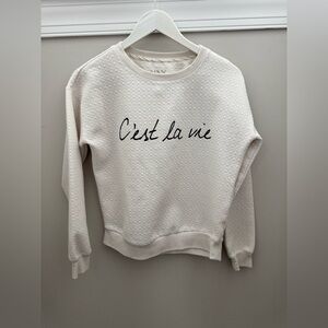 Marc New York Quilted Sweatshirt “C’est La Vie” Ivory Cozy Crewneck Small